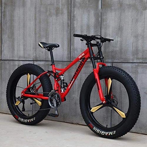 Fat Tyre Bike : CDFC Fat Tire MTB 26 inch mountain bike with disc brakes, frames from carbon steel, suitable for people over 175 Cm Large, 3 Spoken 7 speed, Red