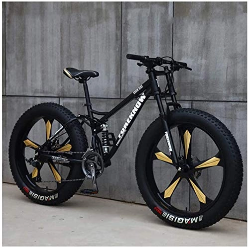 Fat Tyre Bike : CDFC Fat Tire MTB 26 inch mountain bike with disc brakes, frames from carbon steel, suitable for people over 175 Cm Large, 5 language 7 Speed, Black