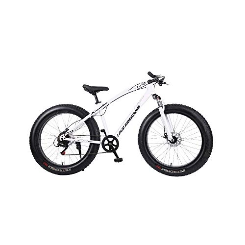 Fat Tyre Bike : Chenbz Outdoor sports Fat Bike, 26 inch cross country mountain bike 7 speed beach snow mountain 4.0 big tires adult outdoor riding (Color : White)