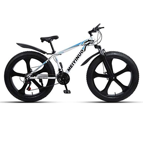 Fat Tyre Bike : CHERRIESU Mens Fat Tire Mountain Bike 26-Inch Wheels with with 5 Knife Wheel 4-Inch Wide Knobby Tires 24-Speed Steel Frame Front and Rear Brakes Multiple Colors, A