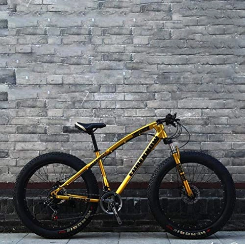 Fat Tyre Bike : CJH Offroad, Outdoors Sport, Variable Speed, Fat Tire 26 inch Mountain Bike Mens, Beach Bike, Double Disc Brake Bikes, 4.0 Wide Wheels, Adult Snow Bicycle, Gold, 21 Speed