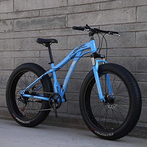Fat Tyre Bike : Cloth-YG Fat Tire Mountain Bike Mens, 26 Inch Adult Snow Bike, Double Disc Brake Cruiser Bikes, Beach Bicycle, 4.0 Wide Wheels, Blue, 24 speed