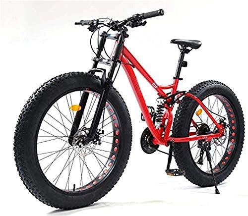 Fat Tyre Bike : Commuter City Road Bike 26 Inch Mountain Bikes, Fat Tire MBT Bike Bicycle Soft Tail, Full Suspension Mountain Bike, High-Carbon Steel Frame, Dual Disc Brake Unisex ( Color : Red , Size : 24 speed )
