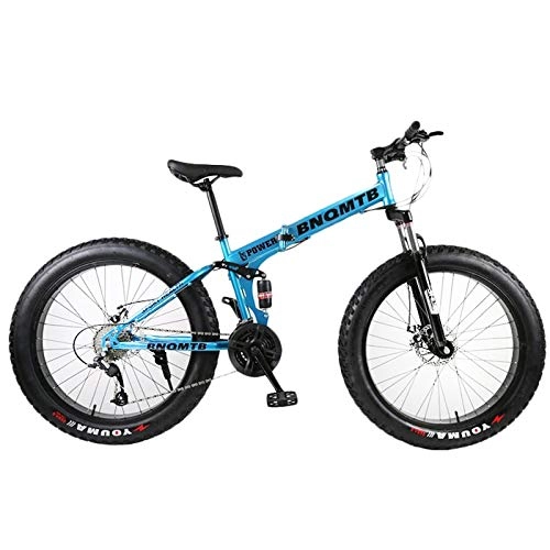Fat Tyre Bike : Convenient Adult Foldable Beach Snowmobile Mountain Fat Bike 24 / 26 Inch Wheel 27 Speed Sports Cycling Road Bicycle Men Frame Ride (Color : Blue, Size : 27 Speed)