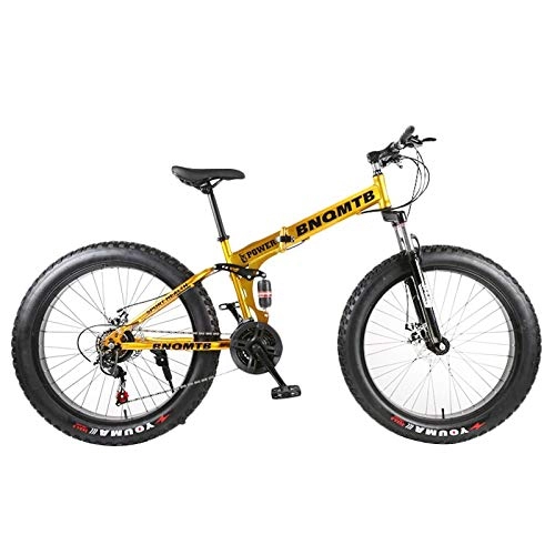 Fat Tyre Bike : Convenient Adult Foldable Beach Snowmobile Mountain Fat Bike 24 / 26 Inch Wheel 27 Speed Sports Cycling Road Bicycle Men Frame Ride (Color : Gold, Size : 27 Speed)