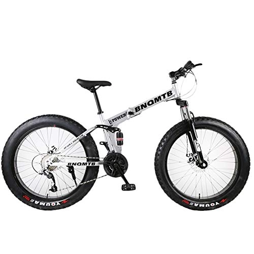 Fat Tyre Bike : Convenient Adult Foldable Beach Snowmobile Mountain Fat Bike 24 / 26 Inch Wheel 27 Speed Sports Cycling Road Bicycle Men Frame Ride (Color : Silver, Size : 27 Speed)