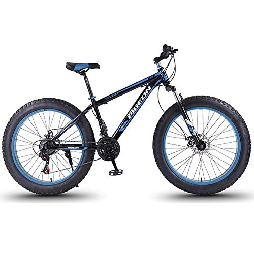 Fat Tyre Bike : Cxmm 24 Speed Mountain Bikes, 27.5 inch Fat Tire Mountain Trail Bike, High-Carbon Steel Frame, Men's Womens All Terrain Mountain Bike with Dual Disc Brake, Blue