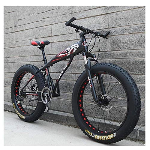 Fat Tyre Bike : Cxmm Adult Mountain Bikes, Boys Girls Fat Tire Mountain Trail Bike, Dual Disc Brake Hardtail Mountain Bike, High-Carbon Steel Frame, Bicycle, Blue E, 26 inch 21 Speed, Red D, 24 Inch 27 Speed