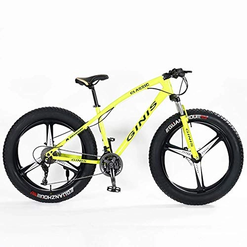 Fat Tyre Bike : Cxmm Teens Mountain Bikes, 21-Speed 24 inch Fat Tire Bicycle, High-Carbon Steel Frame Hardtail Mountain Bike with Dual Disc Brake, Yellow, Spoke, Yellow, 3 Spoke