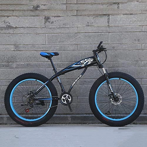 Fat Tyre Bike : CXQ 26 Inch Snow Bike, Adult Fat Tire Mountain Trail Bike, Double Disc Brake 27-speed Outdoor Off-road Beach Bike for Male and Female Outdoor Travel and Cycling, Black blue