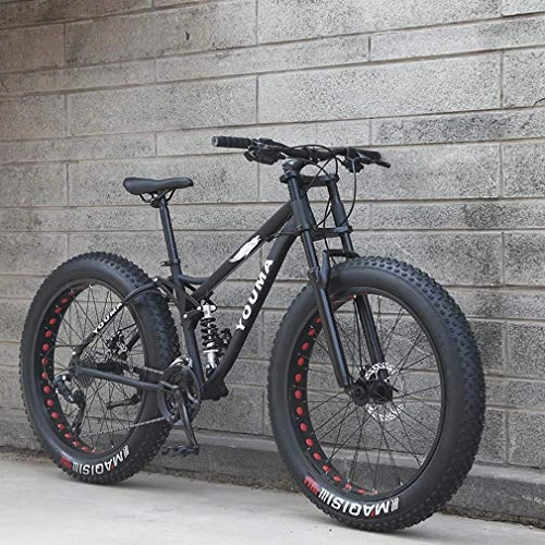 Fat Tyre Bike : CXY-JOEL 26 inch Mens Fat Tire Mountain Bike, Beach Snow Bikes, Double Disc Brake Cruiser Bicycle, Lightweight High-Carbon Steel Frame, Aluminum Alloy Wheels, Black, 21 Speed, Black