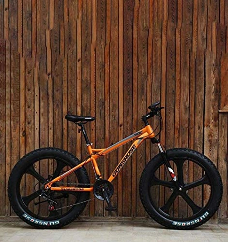Fat Tyre Bike : CXY-JOEL Fat Tire Adult Mountain Bike Double Disc Brake / High-Carbon Steel Frame Cruiser Bikes Beach Snowmobile Bicycle 26 inch Magnesium Alloy Integrated Wheels-Red_7 Speed, Orange