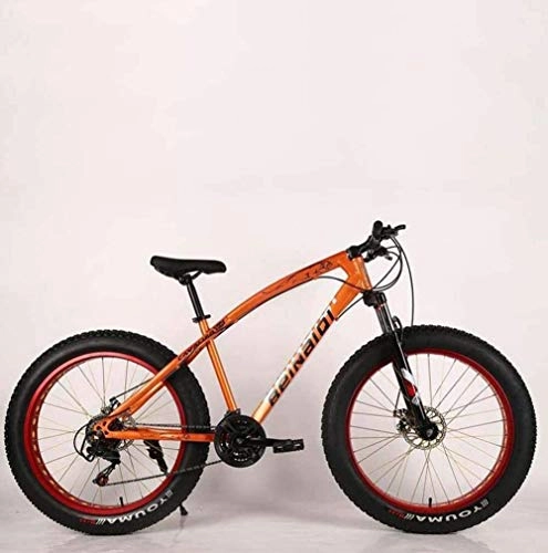Fat Tyre Bike : CXY-JOEL Mens Adult Fat Tire Mountain Bike Double Disc Brake Beach Snow Bicycle High-Carbon Steel Frame Cruiser Bikes 26 inch Wheels-Orange_21 Speed, Orange, 21 Speed