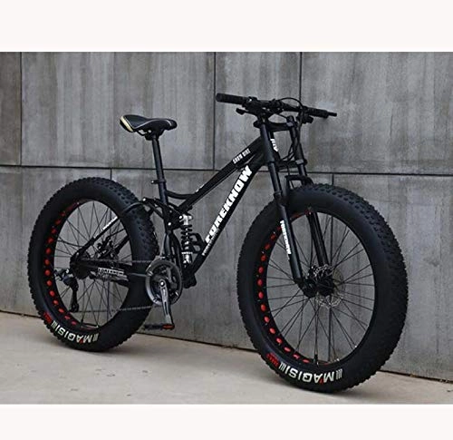 Fat Tyre Bike : CXY-JOEL Mountain Bike for Teens of Adults Men and Women, High Carbon Steel Frame, Soft Tail Dual Suspension, Mechanical Disc Brake, 24 / 265.1 inch Fat Tire, Cyan, 24 inch 7 Speed, Black
