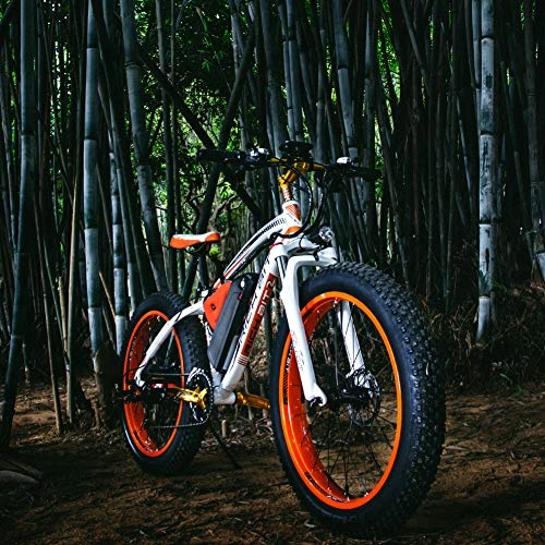 Fat Tyre Bike : cysum adult fat tire electric mountain bike, 48V*17AH lithium battery electric bicycle, high-strength aluminum alloy 26 inch 4.0 tire snow bike (Orange)