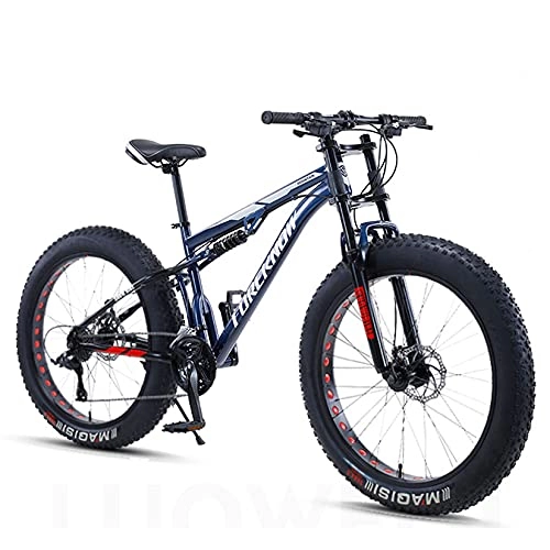 Fat Tyre Bike : DANYCU 26 Inch Mountain Bike for Mens, 4.0 Inch Fat Tire Anti-Slip Bike, Off-Road Variable Speed Bicycle, High-Carbon Steel Soft Tail Frame, Dual Disc Brake, Blue, 21 speed
