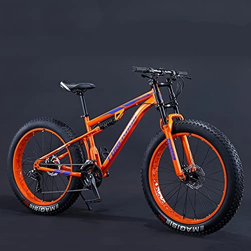 Fat Tyre Bike : DANYCU Fat Tire Bike Mens Mountain Bike 26 Inch 21 / 27 Speed Full Suspension Mountain Bikes Anti-Slip Sand Snow Bicycle for Commute Travel Exercise Sport, Orange, 21 speed