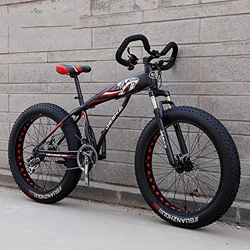 Fat Tyre Bike : DANYCU Mens Mountain Bike 26 Inch Thick Wheels, Beach Snow All Terrain Bicycle with High-carbon Steel Frame / Dual Disc Brake / Suspension Fork, Fat Tire Bikes, Red, 21 speed
