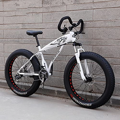 Fat Tyre Bike : DANYCU Mens Mountain Bike 26 Inch Thick Wheels, Beach Snow All Terrain Bicycle with High-carbon Steel Frame / Dual Disc Brake / Suspension Fork, Fat Tire Bikes, white, 24 speed