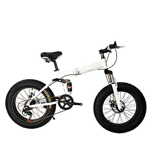 Fat Tyre Bike : Dapang Folding Mountain Bike, 20 / 26 Inch, 27 Speed, Shimano Gears with 4.0" Fat Tyres, Snow Bicycles, White, 26