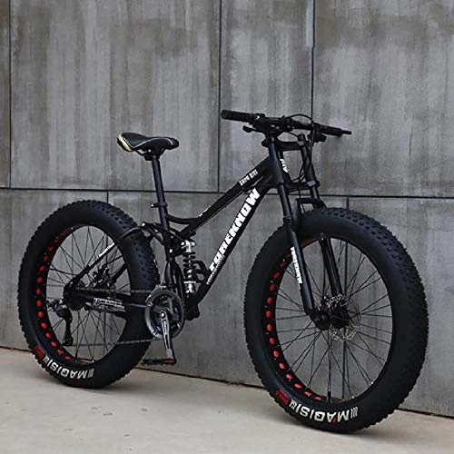 Fat Tyre Bike : DODOBD Mountain Bike 24in MTB Cruiser Bike7 / 21 / 24 / 27 Speed Gear Disc Brake / MTB Break Lever Full Suspension Bicycle Bike for Adult Teens (Black)