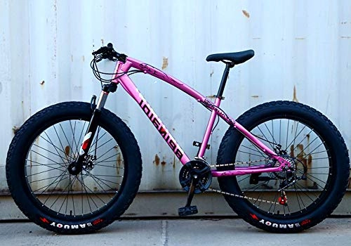 Fat Tyre Bike : Doris Mountain Bike 24 Inch, High-Carbon Steel Hardtail Mountain Bike, 4.0 Widen Fat Tire Bike, Speed Shift Suspension MTB, Adult Mountain Bike, Pink, 24inch 24speed