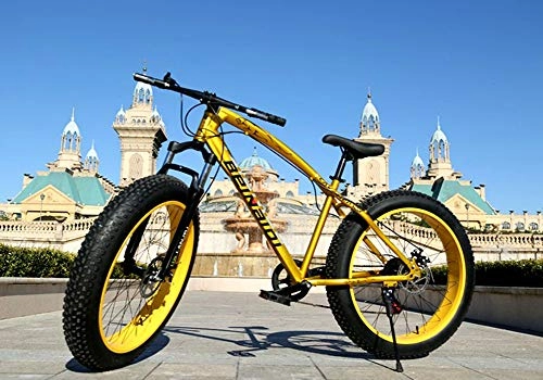 Fat Tyre Bike : Doris Mountain Bike 24 Inch, High-Carbon Steel Hardtail Mountain Bike, 4.0 Widen Fat Tire Bike, Speed Shift Suspension MTB, Adult Mountain Bike, Yellow, 24inch 24speed