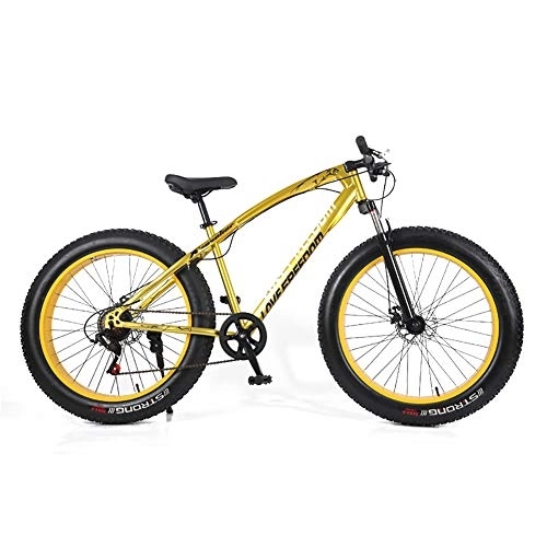 Fat Tyre Bike : Double Disc Brake Fat Tire Mountain Bicycle, 26 Inch Mountain Bikes Bicycle, Mountain Bike For Teens Adults Men Women Golden 26", 24-speed