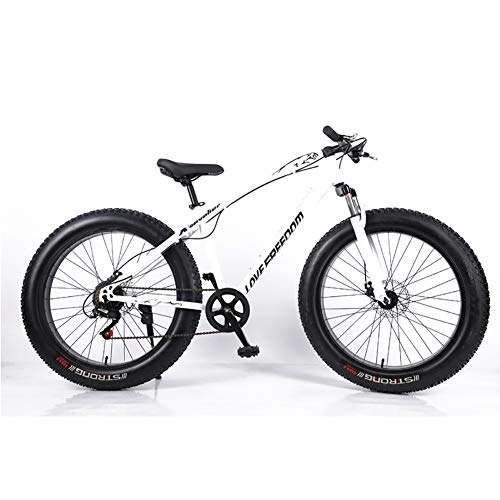 Fat Tyre Bike : Double Disc Brake Fat Tire Mountain Bicycle, 26 Inch Mountain Bikes Bicycle, Mountain Bike For Teens Adults Men Women White 26", 21-speed