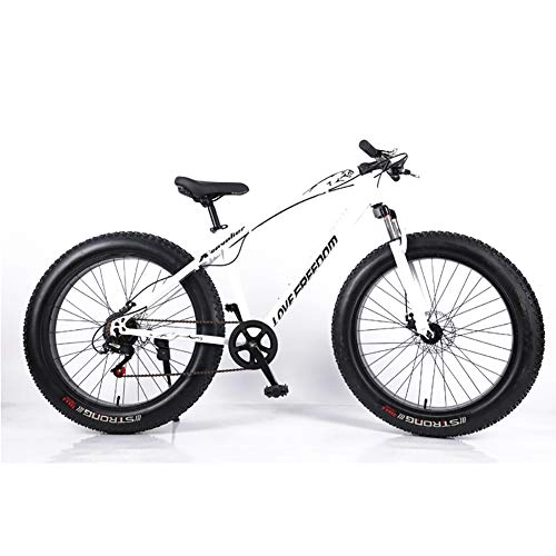 Fat Tyre Bike : Double Disc Brake Fat Tire Mountain Bicycle, Mountain Bike For Teens Adults Men Women, 26 Inch Mountain Bikes Bicycle White 26", 27-speed