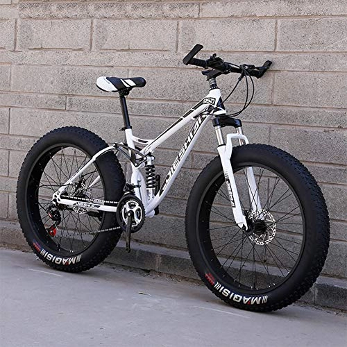 Fat Tyre Bike : Double Shock Absorption Fat Bike Mountain Bike, RNNTK Big Tires Adult Outroad Mountain Bike Super thick.Snowmobile, Bike A Variety Of Colors Male And Female Students L -7 Speed -26 Inches