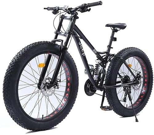 Fat Tyre Bike : dtkmkj 26 Inch Mountain Bikes, Dual Disc Brake Fat Tire Mountain Trail Bike, Adjustable Seat Bicycle, High-Carbon Steel Frame, Black, 24 Speed