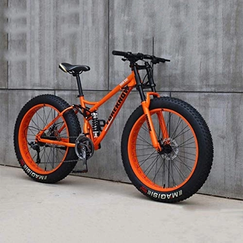 Fat Tyre Bike : DULPLAY 24 Inch Mountain Bikes, 27 Speed Bikes, Road Bicycle Racing For Men Women Adult, High Carbon Steel Frame, Double Disc Brake Orange 24", 27-speed