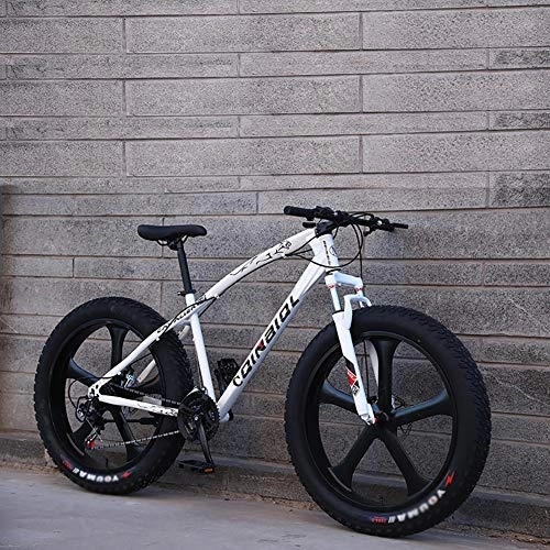 Fat Tyre Bike : DULPLAY 26 Inch Fat Tire Bicycle, Men's High-carbon Steel Frame Hardtail Mountain Bikes, Men Women Students Variable Speed Bike White 5 Spoke 26", 21-speed