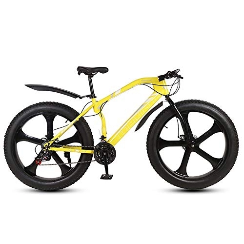 Fat Tyre Bike : DULPLAY 26 Inch Fat Tire Hardtail Mountain Bike, Dual Suspension Frame And Suspension Fork All Terrain Snow Bicycle, Men's Mountain Bikes Yellow 5 Spoke 26", 21-speed