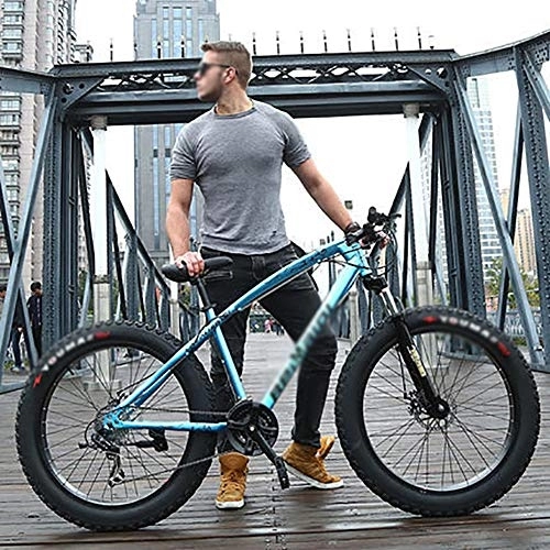 Fat Tyre Bike : DULPLAY Dual Disc Brakes Adult Mountain Bikes, 24 Inch Folding Fat Mountain Bike, Big Tire Snowmobile Mountain Bicycle For Men Women Blue 24", 7-speed