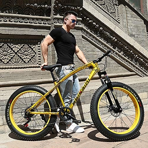 Fat Tyre Bike : DULPLAY Dual Disc Brakes Adult Mountain Bikes, 24 Inch Folding Fat Mountain Bike, Big Tire Snowmobile Mountain Bicycle For Men Women Golden 24", 7-speed