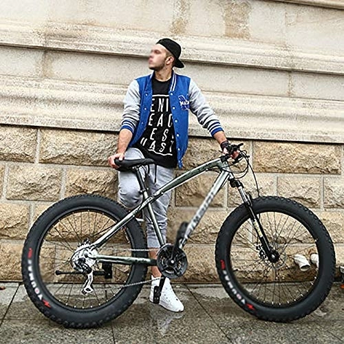 Fat Tyre Bike : DULPLAY Dual Disc Brakes Adult Mountain Bikes, 24 Inch Folding Fat Mountain Bike, Big Tire Snowmobile Mountain Bicycle For Men Women Gray 24", 7-speed