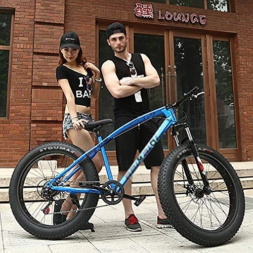 Fat Tyre Bike : DULPLAY Dual Disc Brakes Adult Mountain Bikes, 24 Inch Folding Fat Mountain Bike, Big Tire Snowmobile Mountain Bicycle For Men Women Royal Blue 24", 7-speed