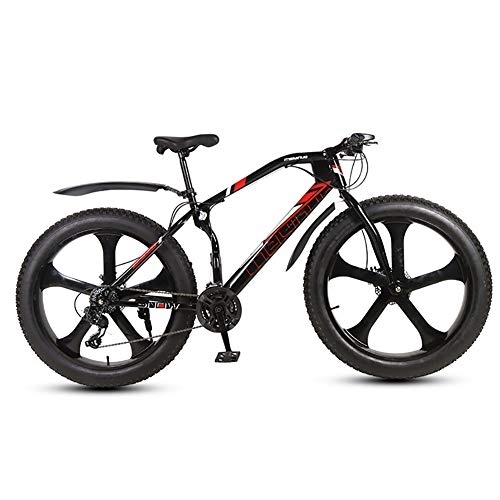 Fat Tyre Bike : DULPLAY Dual Suspension Frame And Suspension Fork All Terrain Snow Bicycle, 26 Inch Fat Tire Hardtail Mountain Bike, Men's Mountain Bikes Black 5 Spoke 26", 21-speed