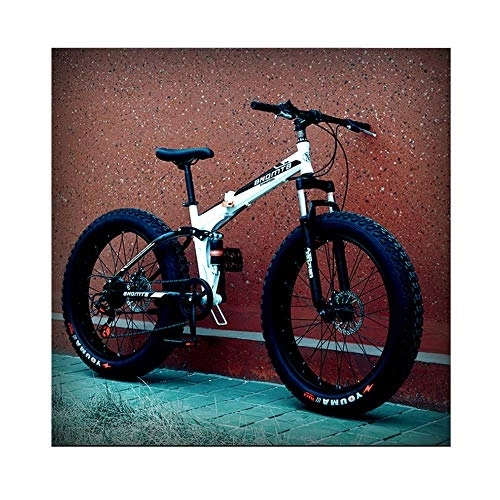 Fat Tyre Bike : DULPLAY Fat Tire Hardtail Mountain Bike, Dual Suspension Frame And Suspension Fork All Terrain Mountain Bike, Adult Mountain Bikes White And Black 24", 7-speed
