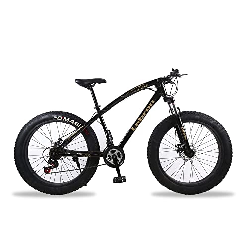 Fat Tyre Bike : ENERJ 26' Mountain Bike for Adults, 21 Speed Gear with Fat Tyres, Advanced Shock Absorption System and Disk Breaks (Black)