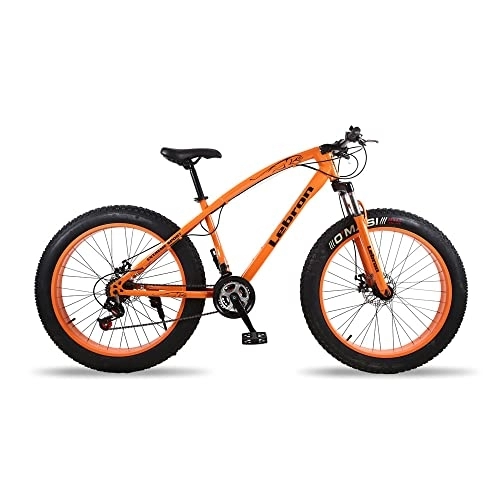 Fat Tyre Bike : ENERJ 26' Mountain Bike for Adults, 21 Speed Gear with Fat Tyres, Advanced Shock Absorption System and Disk Breaks (Orange)