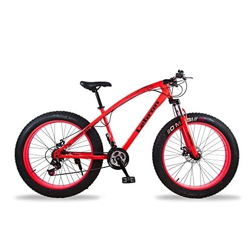 Fat Tyre Bike : ENERJ 26' Mountain Bike for Adults, 21 Speed Gear with Fat Tyres, Advanced Shock Absorption System and Disk Breaks (RED)