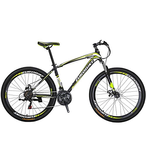 Fat Tyre Bike : Eurobike X1 27.5” Mens Mountain bike Daul Disc Brake 21 Speed Bicycle Front Suspension MTB (Yellow)