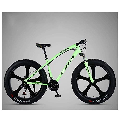 Fat Tyre Bike : FANG 26 Inch Mountain Bicycle, High-carbon Steel Frame Fat Tire Mountain Trail Bike, Men's Womens Hardtail Mountain Bike with Dual Disc Brake, Green, 24 Speed Spoke
