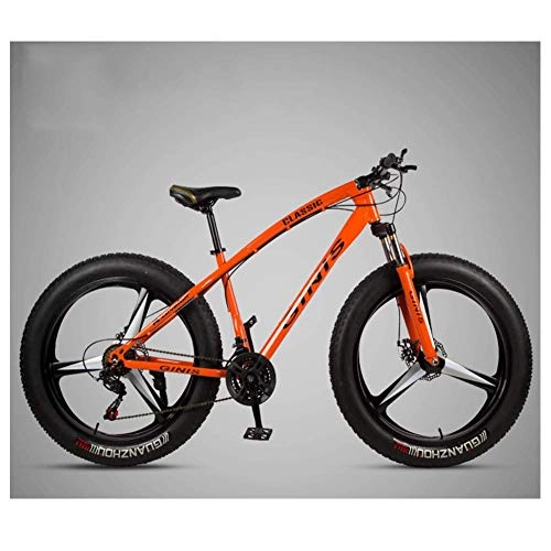 Fat Tyre Bike : FANG 26 Inch Mountain Bicycle, High-carbon Steel Frame Fat Tire Mountain Trail Bike, Men's Womens Hardtail Mountain Bike with Dual Disc Brake, Orange, 30 Speed 5 Spoke