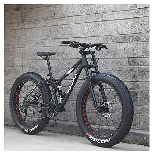 Fat Tyre Bike : FANG 26 Inch Mountain Bikes, Adult Boys Girls Fat Tire Mountain Trail Bike, Dual Disc Brake Bicycle, High-carbon Steel Frame, Anti-Slip Bikes, Black, 24 Speed