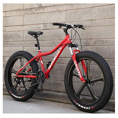 Fat Tyre Bike : FANG 26 Inch Mountain Bikes, High-carbon Steel Hardtail Mountain Bike, Fat Tire All Terrain Mountain Bike, Women Men's Anti-Slip Bikes, Red, 24 Speed Spoke