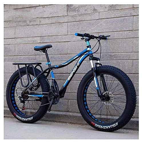 Fat Tyre Bike : FANG Adult Fat Tire Mountain Bikes, Dual Disc Brake Hardtail Mountain Bike, Front Suspension Bicycle, Women All Terrain Mountain Bike, Blue B, 24 Inch 27 Speed